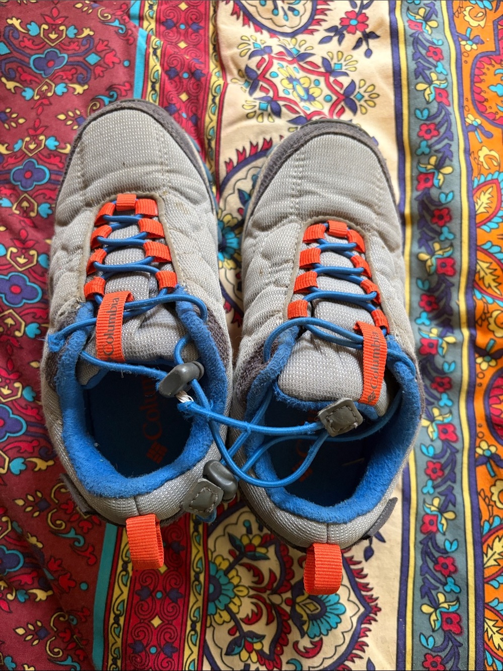 Columbia Kids Gray Sneakers with Blue Lining and Orange Accents